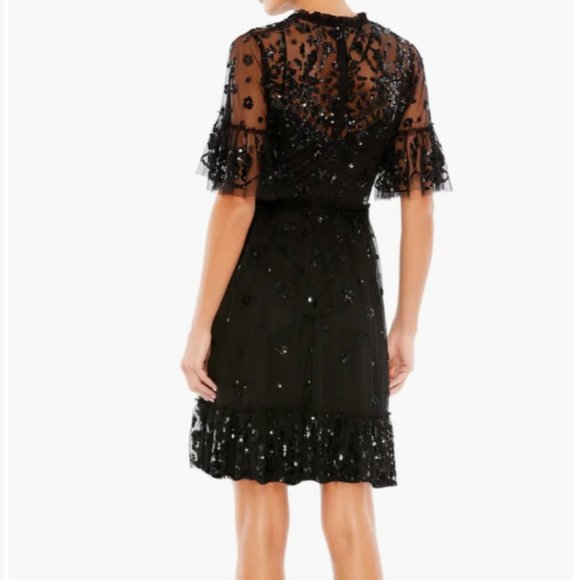 MAC DUGGAL 9143 EMBELLISHED ILLUSIONS HIGH NECK BLACK MINI DRESS sz 2 - Picture 5 of 7